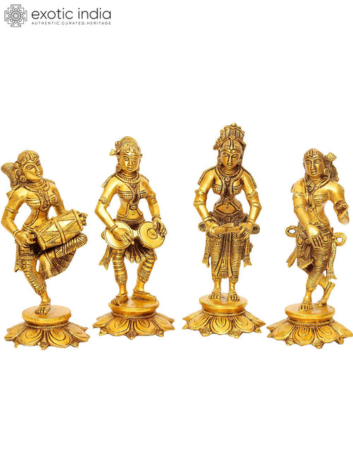 8" Brass Celestial Musicians Figurine Set Handmade