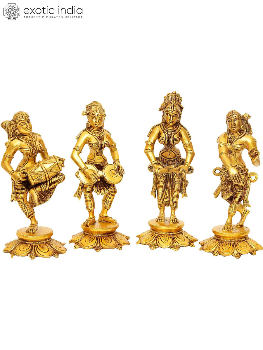 8" Brass Celestial Musicians Figurine Set Handmade