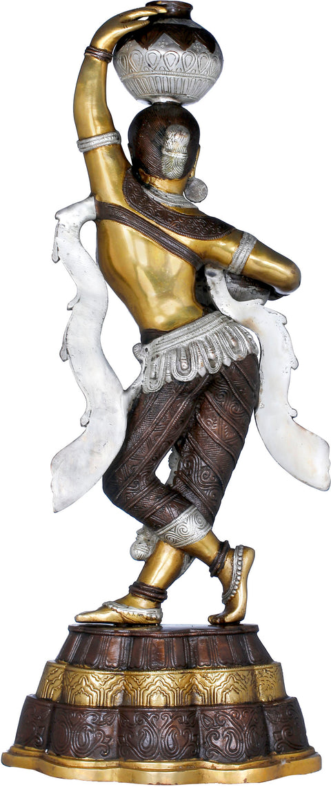 27" Krishna's Gopi Finely Crafted Brass Statue | Handmade | Made In India