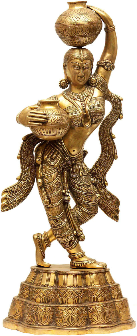 27" Krishna's Gopi Finely Crafted Brass Statue | Handmade | Made In India