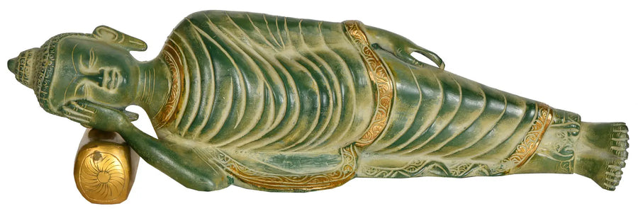 13" Handmade Parinirvana Buddha Brass Sculpture