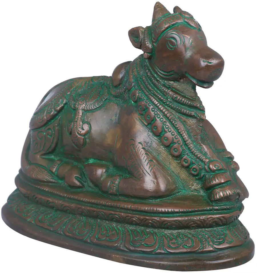 4" Nandi Brass Idol for Pooja - Handmade Hindu Deity Statue