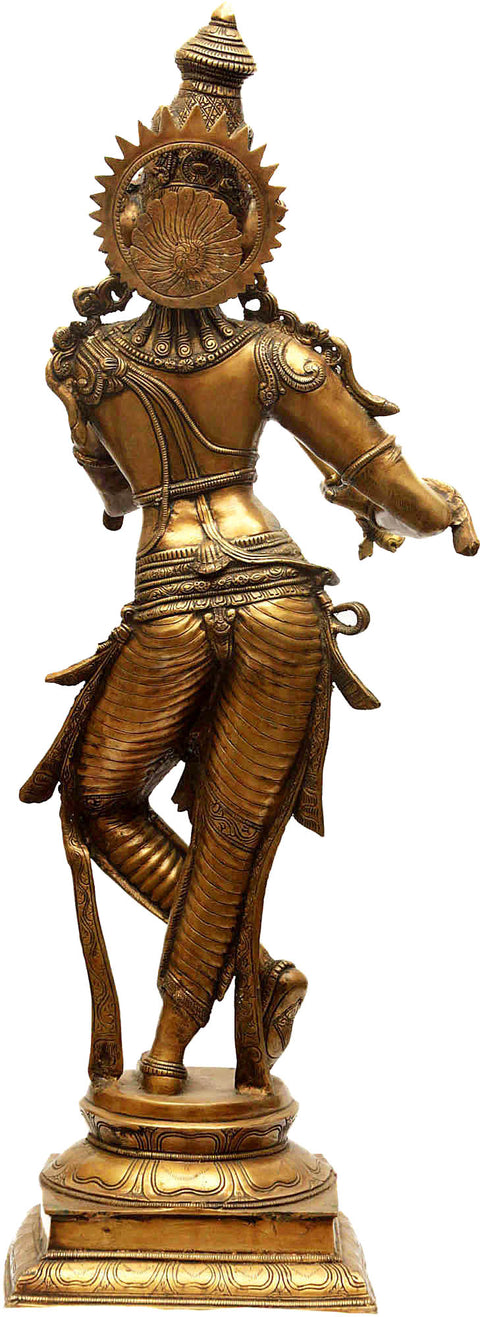 34" Large Size Krishna in ‘Tri-bhang’ Aspect | Handmade Brass Statue
