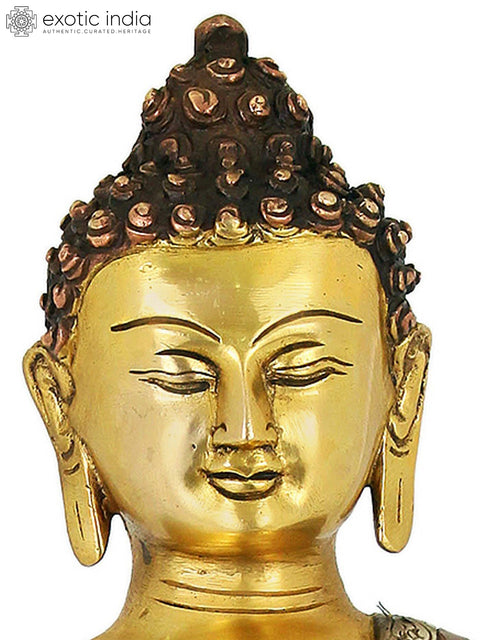 14" Seated Buddha in Bhumisparsha Mudra (Robes Engraved with Auspicious Symbols) In Brass | Handmade | Made In India