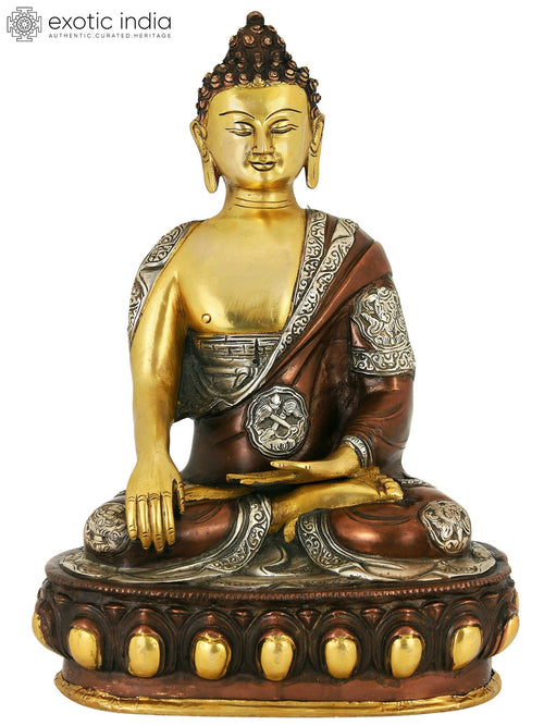 14" Seated Buddha Bhumisparsha Mudra Brass Statue Handmade