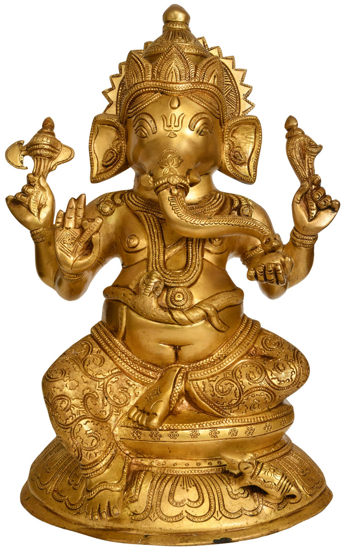 13" Lord Ganesha Brass Statue with Designer Dhoti
