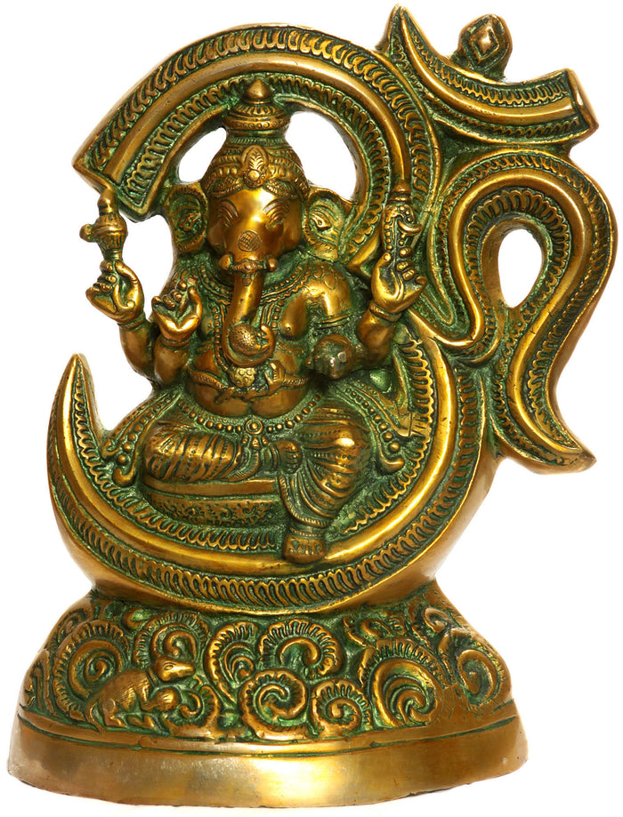 15" Handmade Tryakshara Ganapati Brass Statue