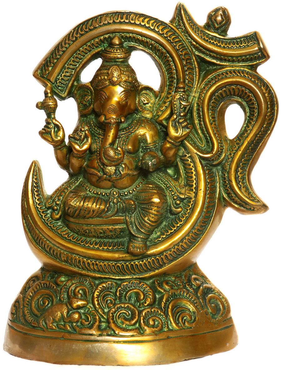 15" Handmade Tryakshara Ganapati Brass Statue