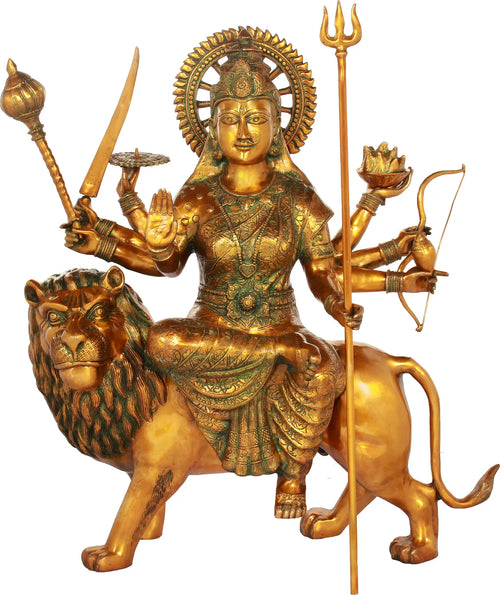 36" Ashta-Bhuja-Dhari Durga Brass Statue Handmade