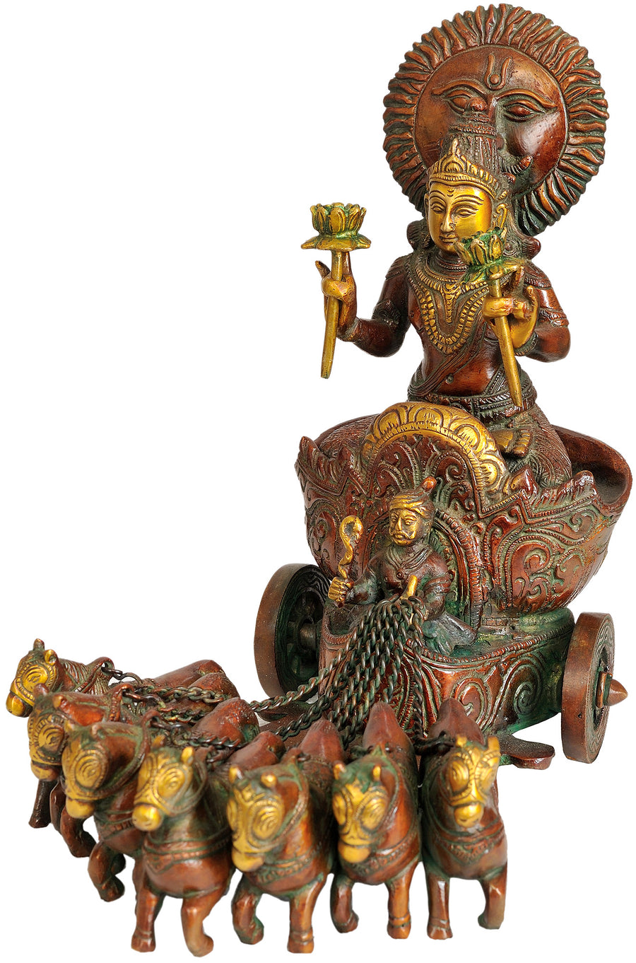 11" Handmade Brass Sun God Surya Statue for Pooja