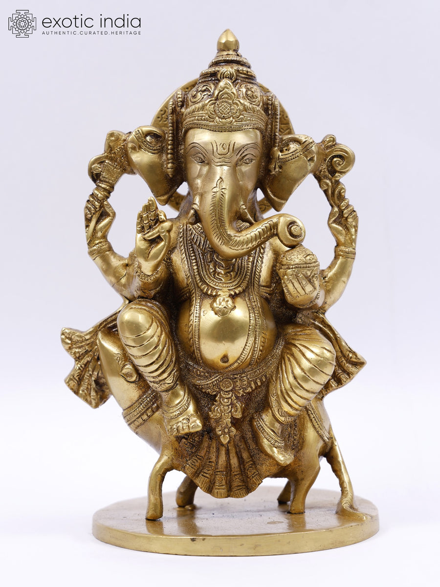 10" Vijay Ganapati Handmade Brass Idol for Pooja