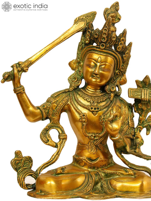 10" Manjushri Bodhisattva Brass Statue Handmade