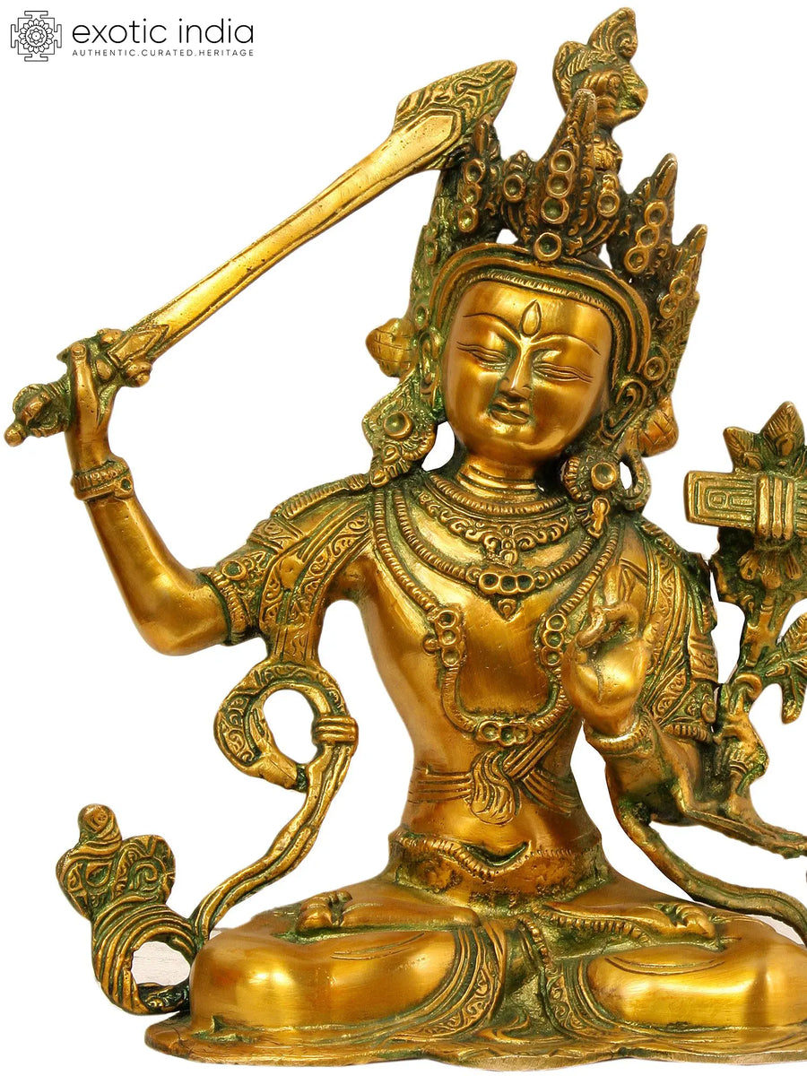 10" Manjushri Bodhisattva Brass Statue Handmade