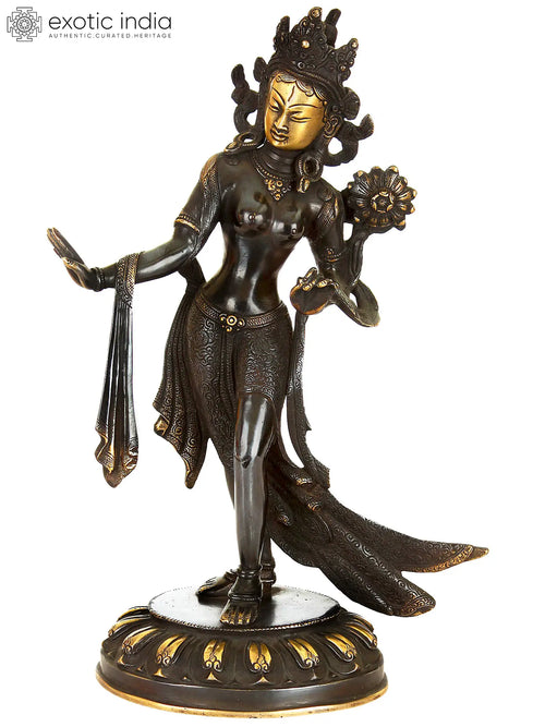 14" Standing Tara Tibetan Buddhist Brass Statue Handmade