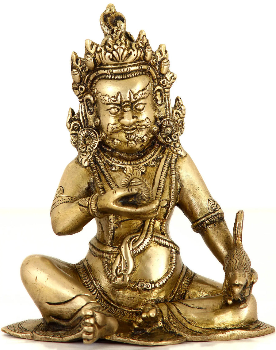 6" Kubera Tibetan Buddhist Deity Handmade Brass Statue