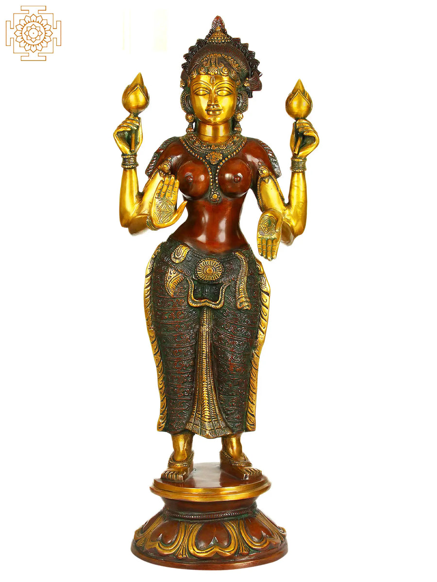 39" Large Brass Goddess Lakshmi Handmade Statue for Pooja