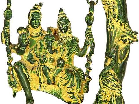 10" Lord Shiva Swings with Parvati and Ganesha In Brass | Handmade | Made In India