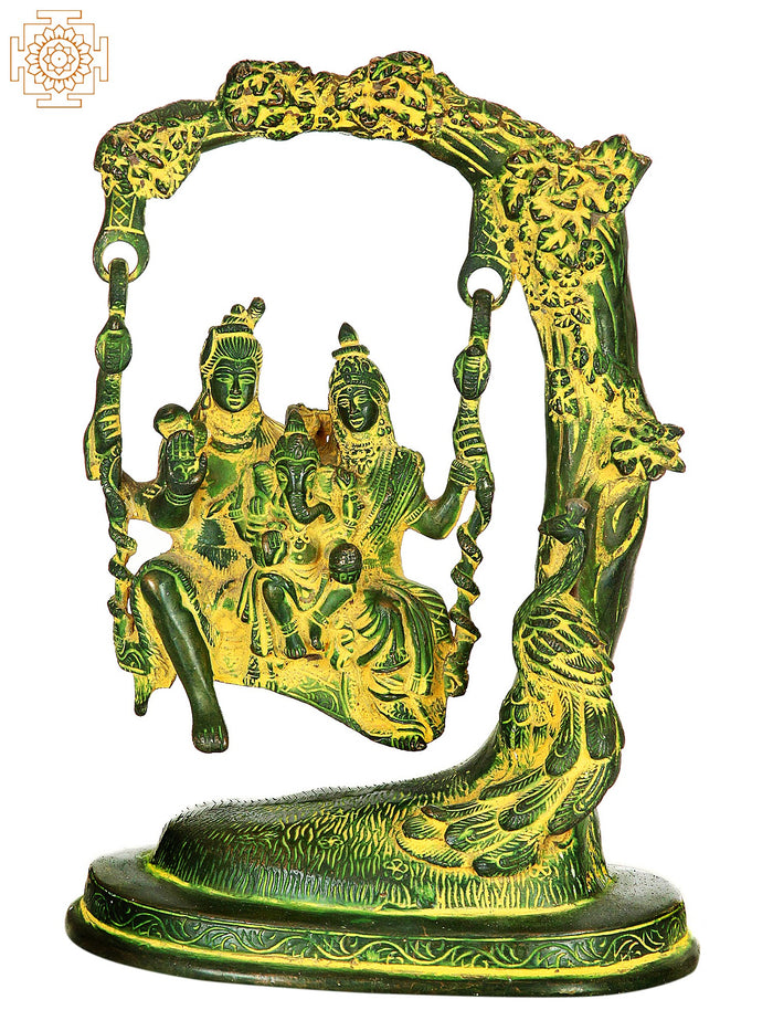 10" Lord Shiva Parvati Ganesha Swing Brass Statue Handmade