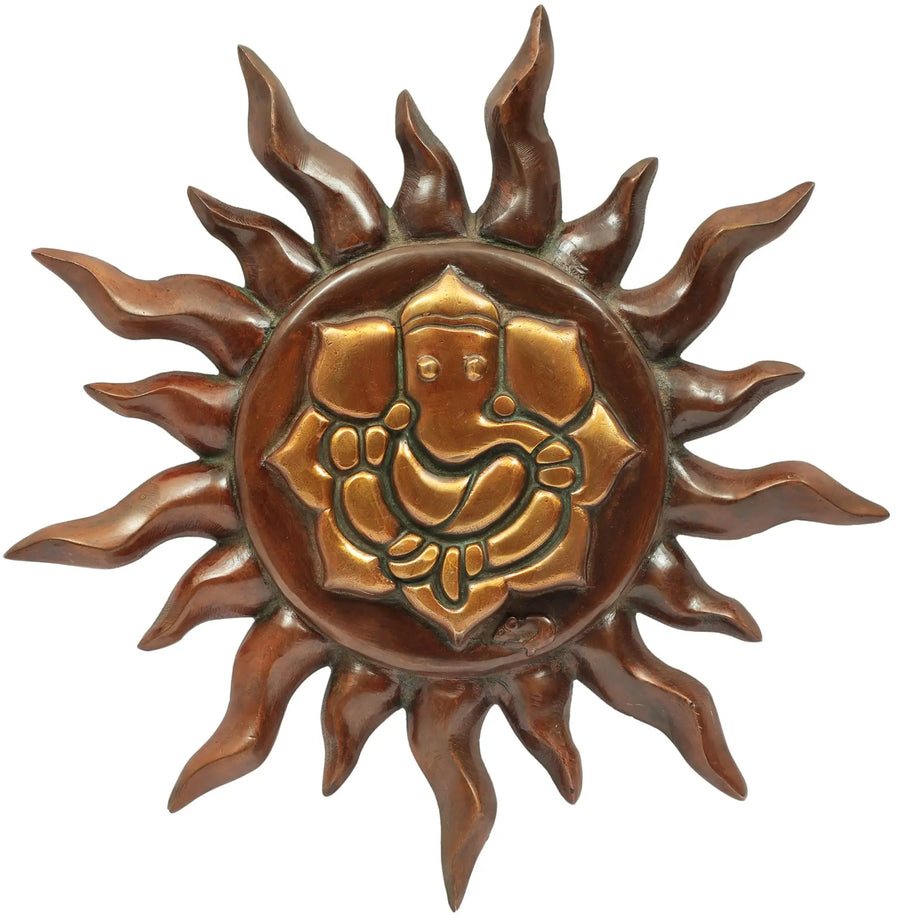 12" Ganesha Surya Handmade Brass Wall Hanging