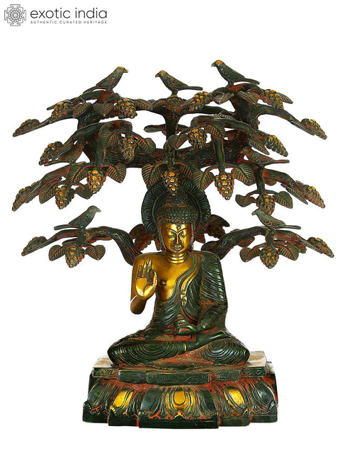 15" Buddha Under Bodhi Tree In Brass | Handmade | Made In India