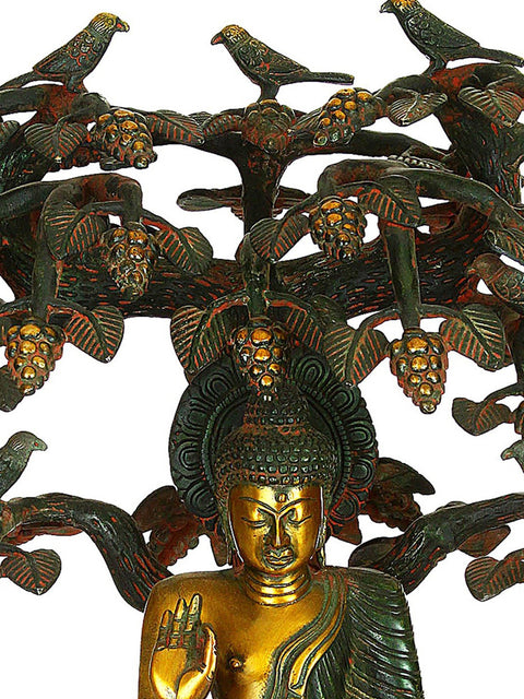 15" Buddha Under Bodhi Tree In Brass | Handmade | Made In India