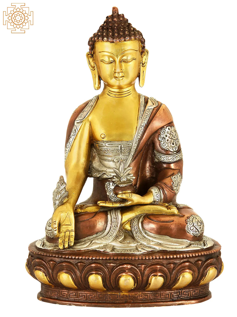 12" Handmade Medicine Buddha Brass Statue with Auspicious Symbols