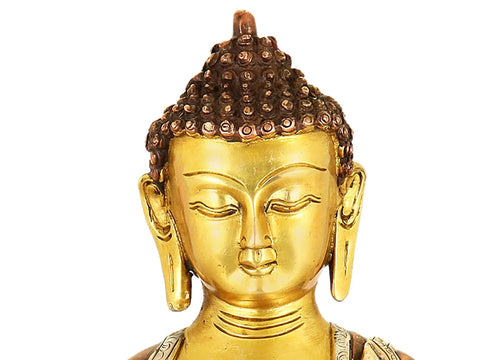 12" Tibetan Buddhist Deity- The Medicine Buddha (Robes Decorated with Auspicious Symbols) In Brass | Handmade | Made In India