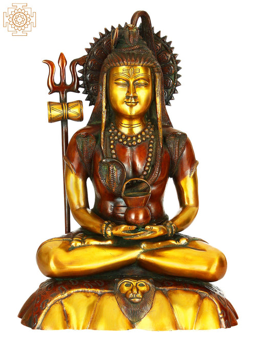 15" Mahayogi Shiva Handmade Brass Statue for Pooja