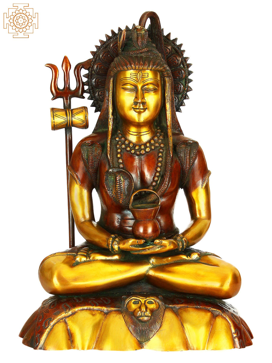 15" Mahayogi Shiva Handmade Brass Statue for Pooja
