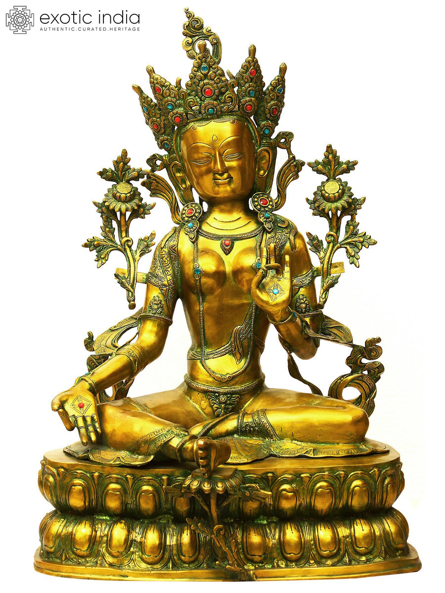 34" Large Goddess Green Tara Tibetan Brass Statue Handmade