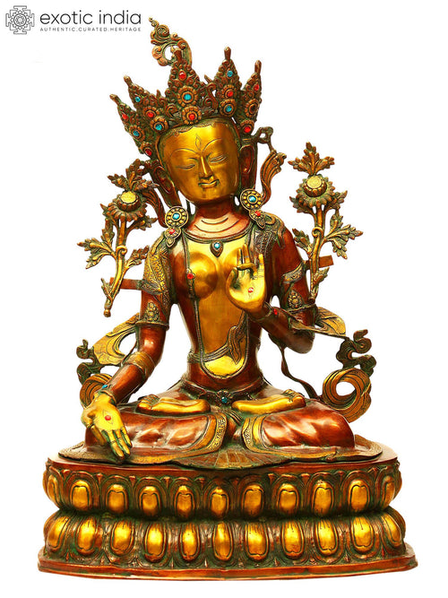 34" Goddess White Tara Brass Statue Tibetan Buddhist Deity Handmade