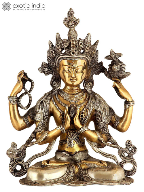11" Chenrezig Shadakshari Lokeshvara Handmade Brass Statue