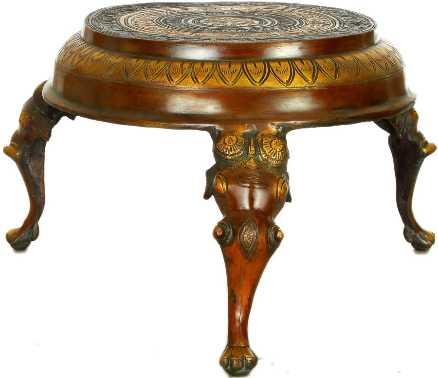 Brass Ritual Chowki with Elephant Legs Pedestal