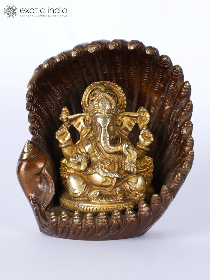 5" Lord Ganesha in Oyster Brass Statue