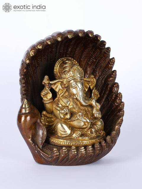 5" Lord Ganesha in an Oyster | Brass Statue