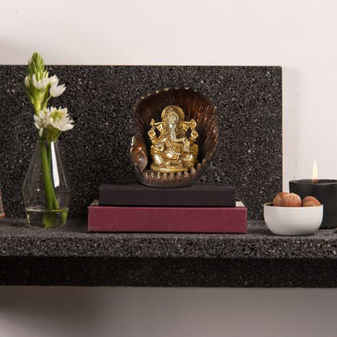 5" Lord Ganesha in an Oyster | Brass Statue