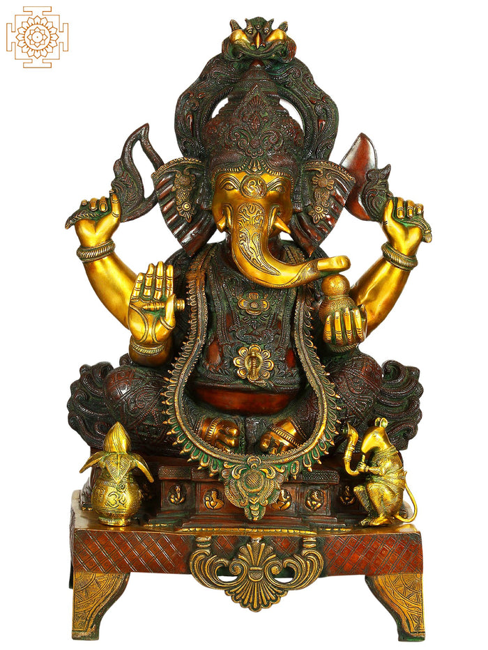 33" Large Ekadanta Ganesha Brass Sculpture | Handmade | Made In India