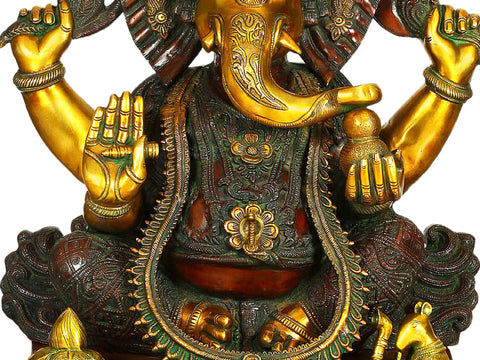 33" Large Ekadanta Ganesha Brass Sculpture | Handmade | Made In India