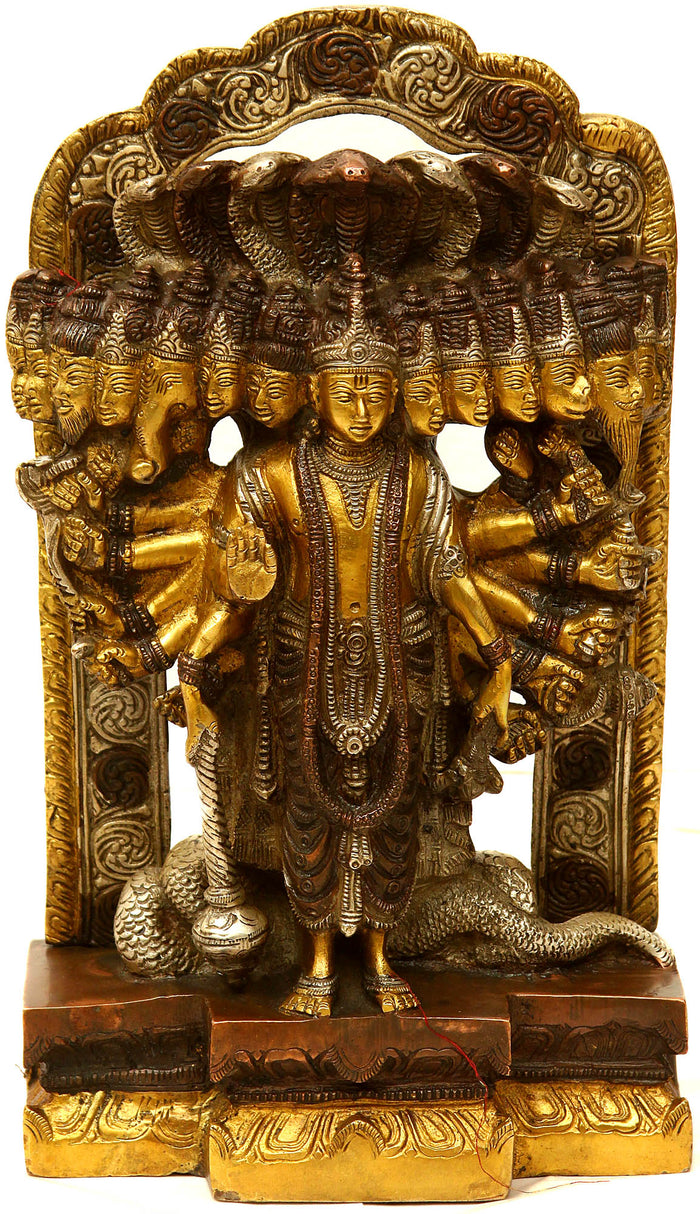 13" Lord Vishnu Cosmic Form Brass Statue Handmade