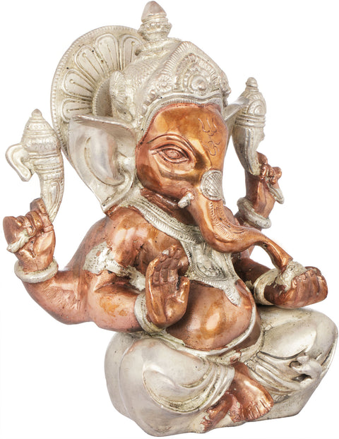 8" Lord Ganesha Idol Enjoying Modak in Brass | Handmade Brass Statue | Made in India