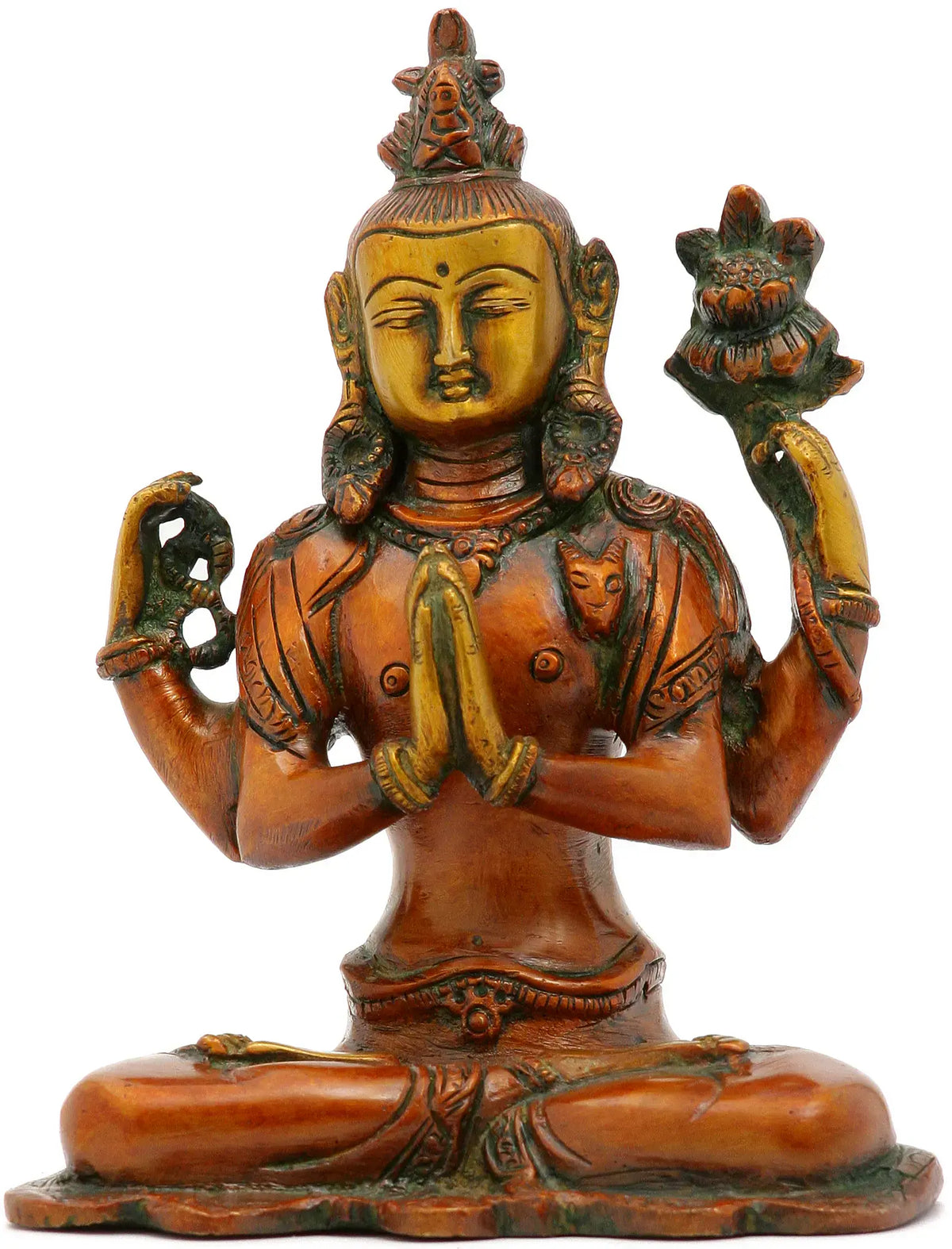 6" Chenrezig (Shadakshari Lokeshvara) Idol in Brass | Handmade | Made in India