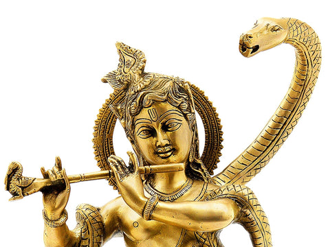 15" Shri Krishna and Kaliya In Brass | Handmade | Made In India