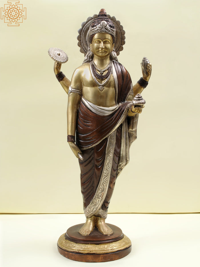 19" Dhanvantari Brass Statue - Hindu God of Medicine and Healing