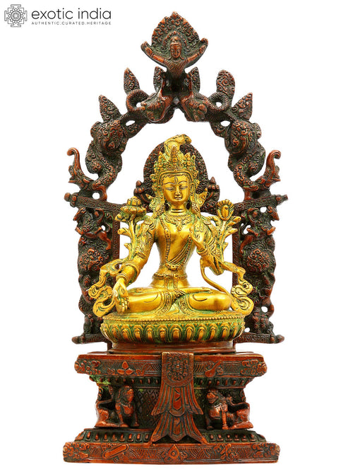 16" White Tara Brass Statue Seated on Throne of Enlightenment Handmade