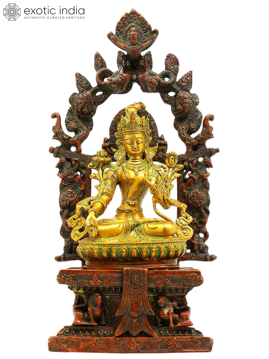 16" White Tara Brass Statue Seated on Throne of Enlightenment Handmade