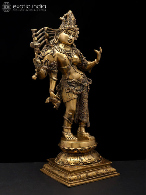 20" Ardhanarishvara: Half Shiva, Half Shakti In Brass | Handmade | Made In India
