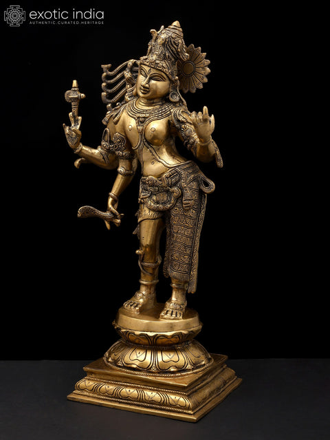 20" Ardhanarishvara: Half Shiva, Half Shakti In Brass | Handmade | Made In India