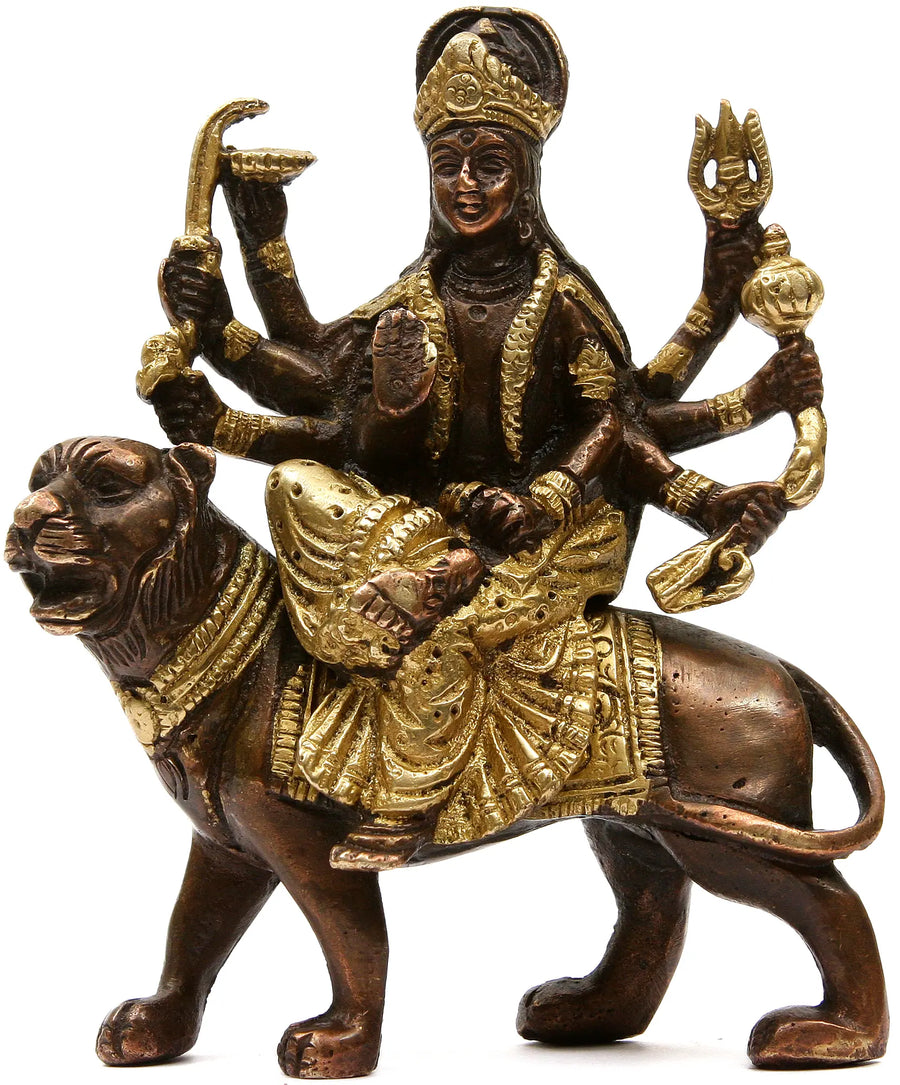 5" Goddess Durga Handmade Brass Sculpture