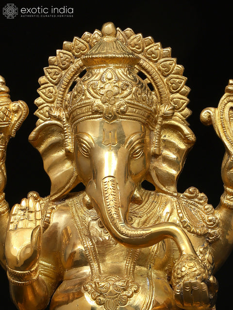 12" Brass Chaturbhuja Ganesha Anugraha-Murti | Handcrafted in India