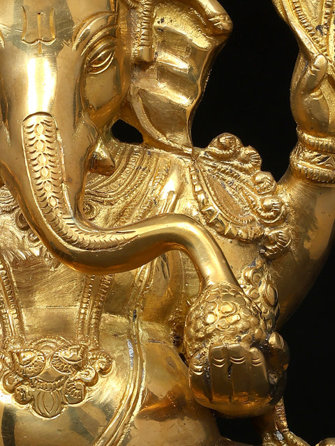 12" Brass Chaturbhuja Ganesha Anugraha-Murti | Handcrafted in India